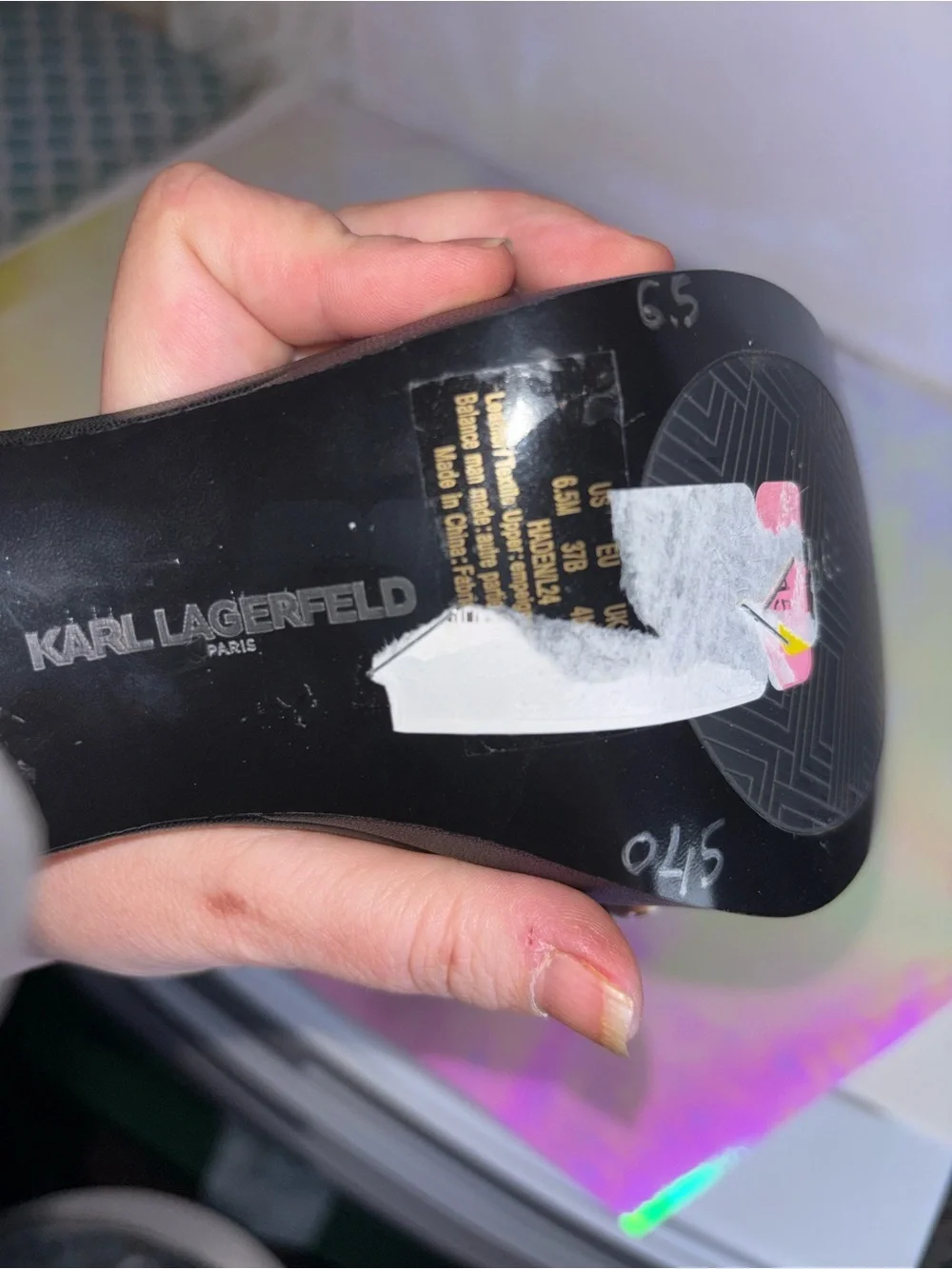 Karl Lagerfeld Black Leather Sandal with Rainbow Braided Trim NWOT 6.5 & 9